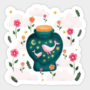 Lovely whales in a tiny heart shaped bottle. Sticker